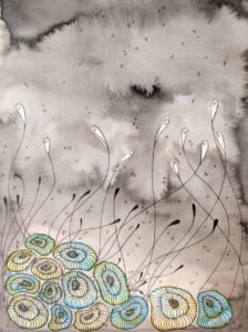 Abysses I, encre de Chine et aquarelle sur papier 300 g, grain fin