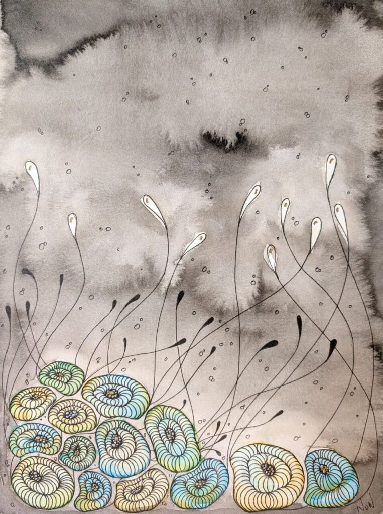Abysses I, encre de Chine et aquarelle sur papier 300 g, grain fin