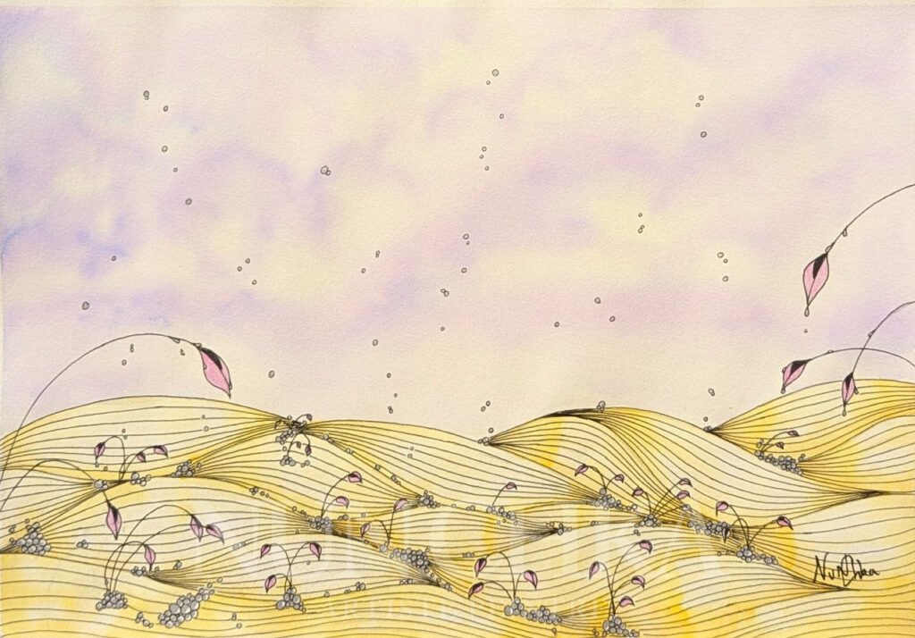 Après la pluie, technique mixte sur papier 300 g, grain fin