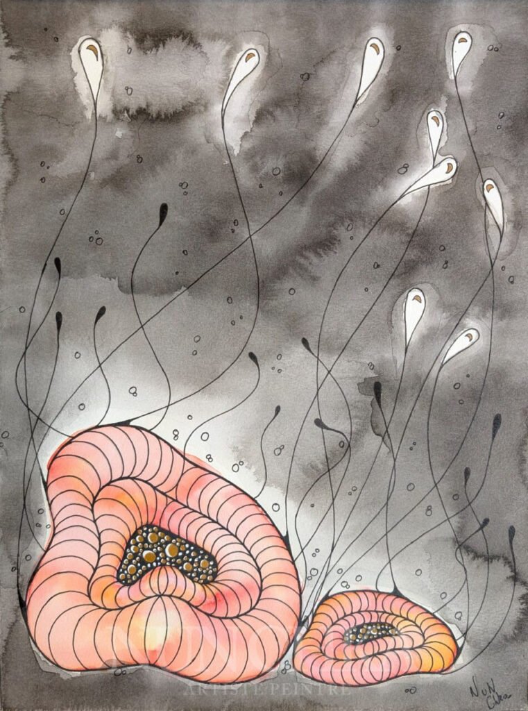 Caverne II, encre de Chine et aquarelle sur papier 300 g, grain fin