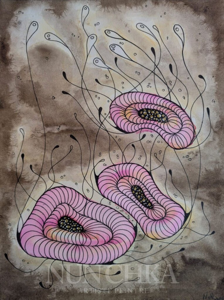 Caverne III, brou de noix et aquarelle sur papier 300 g, grain fin