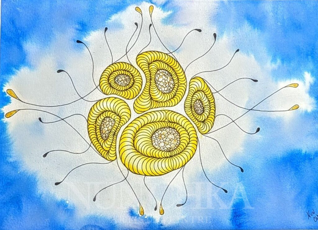 Cosmos V Eté, technique mixte sur papier 300 g, grain fin