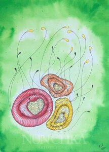 Cosmos IV Printemps, technique mixte sur papier 300 g, grain fin
