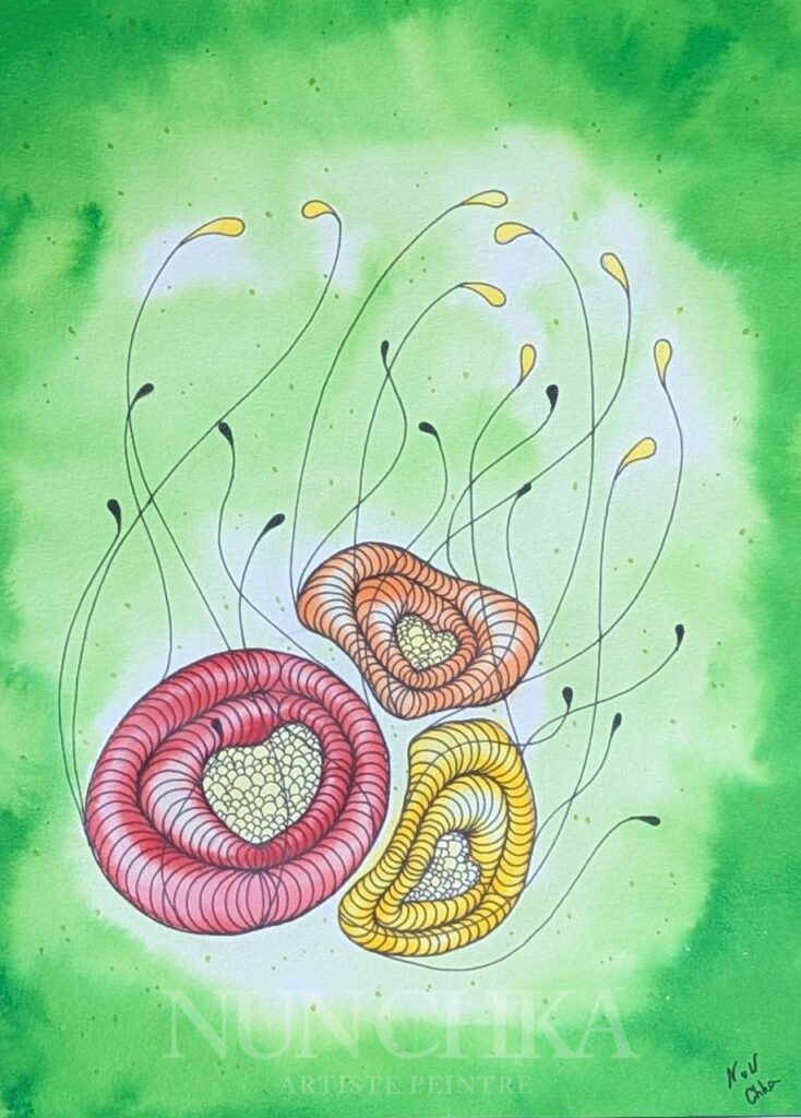 Cosmos IV Printemps, technique mixte sur papier 300 g, grain fin