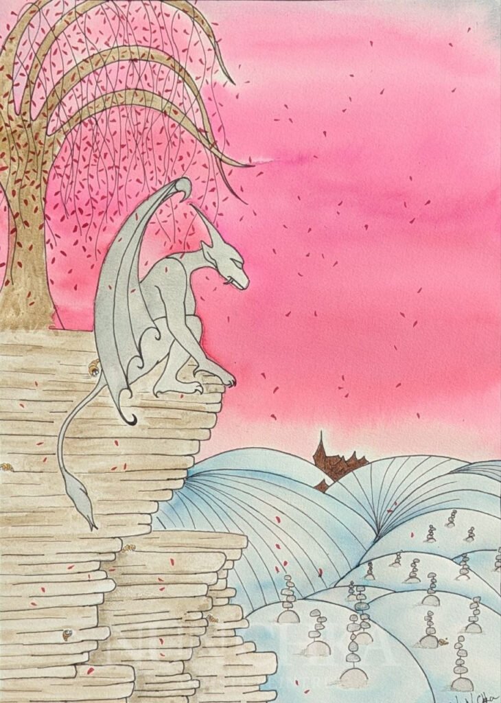 Gardienne, technique mixte sur papier 300 g, grain fin