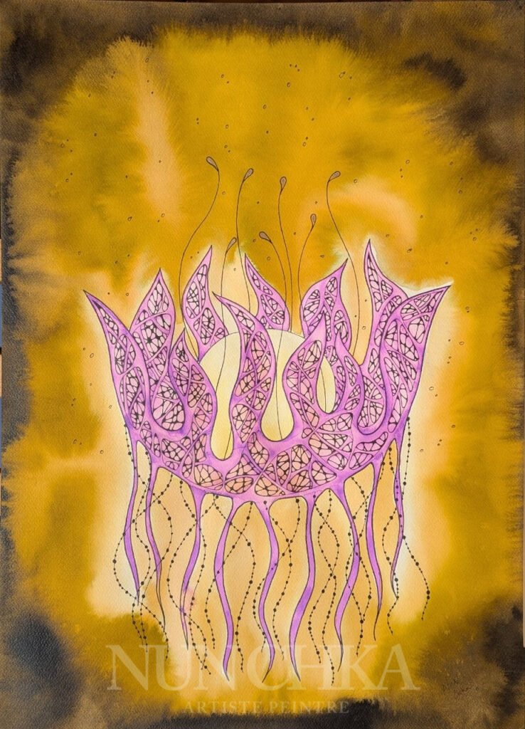 Efflorescence, technique mixte sur papier 300 g, grain fin