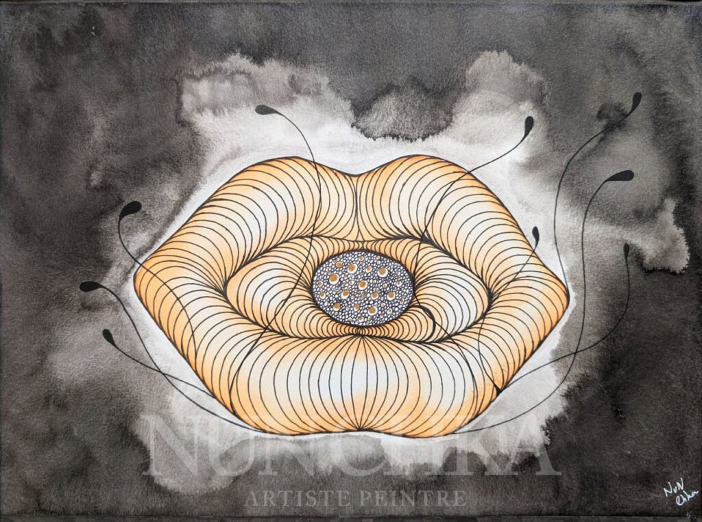 Le Baiser, encre de Chine et aquarelle sur papier 300 g, grain fin