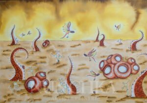 La vie sur Mars, technique mixte sur papier 300 g, grain fin
